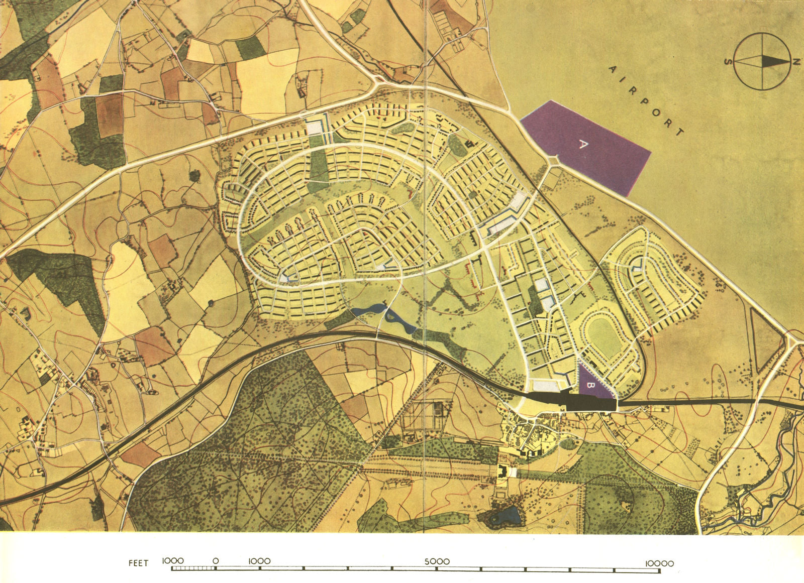 HATFIELD. Proposed town extension & airport. London Plan. ABERCROMBIE 1944 map